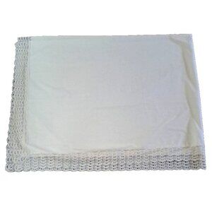 Vintage Tablecloth Rectangular White Lace Edge Mid Century Cottage Elegant 88x67